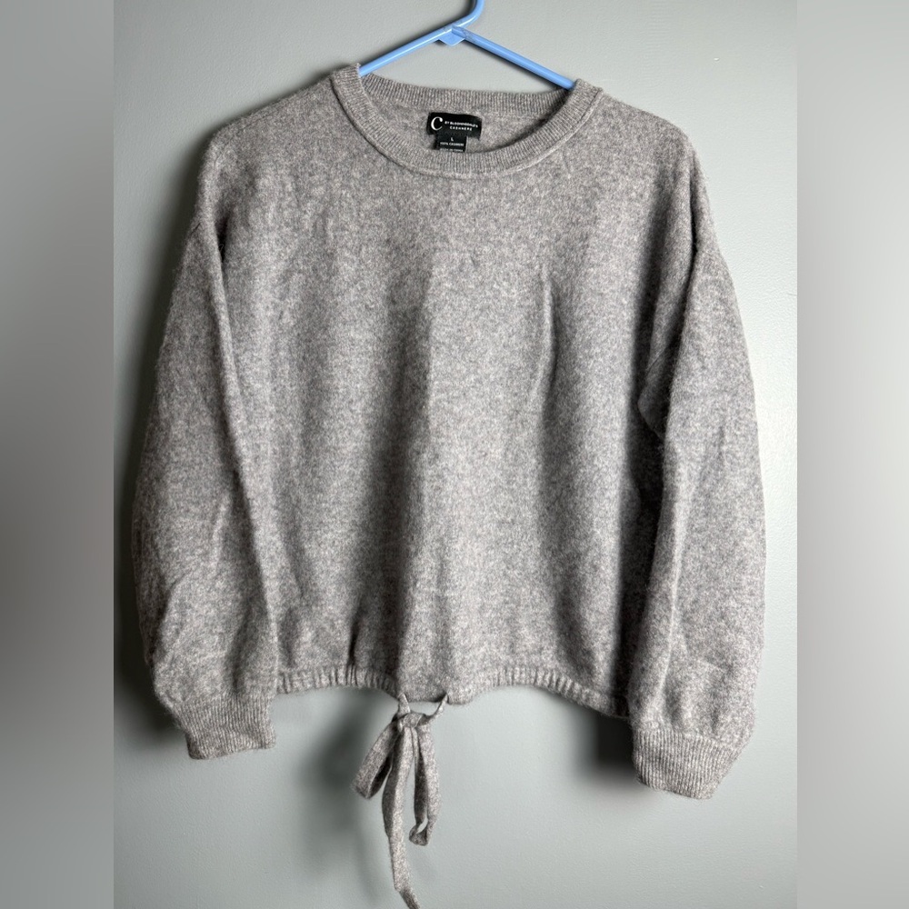 C By Bloomingdale's Gray Super Soft Drawstring Cashmere Crew Sweater VGUC Sz L